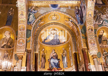 Mosaïque de Christ Pantocrator dans la Chapelle Palatine, Chapelle Palatine, dans le Palazzo Reale, Palerme, Sicile, Italie Banque D'Images