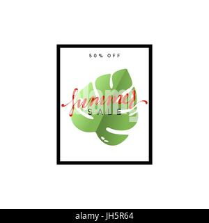 Conception Mise en page d'été bâti. Vente de l'affiche avec des branches de palmier. Illustration de Vecteur