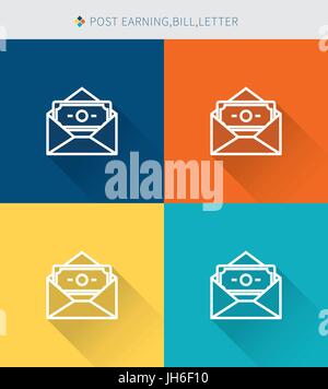 Ligne mince mince icons set de poster gagnant & bill & lettre moderne, style simple. Illustration de Vecteur