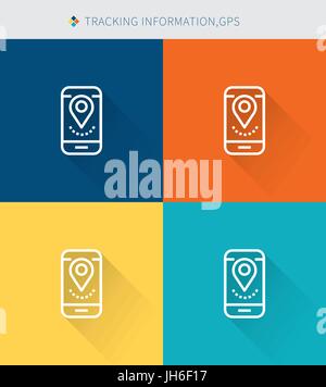 Ligne mince mince icons set de traking information & gps, style simple moderne Illustration de Vecteur