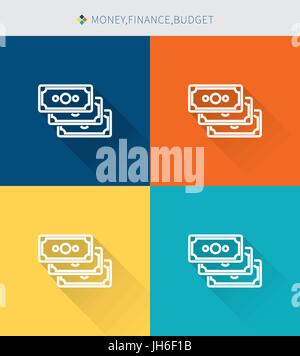 Ligne mince mince icons set d'argent & Finances et budget et budget, style simple moderne Illustration de Vecteur