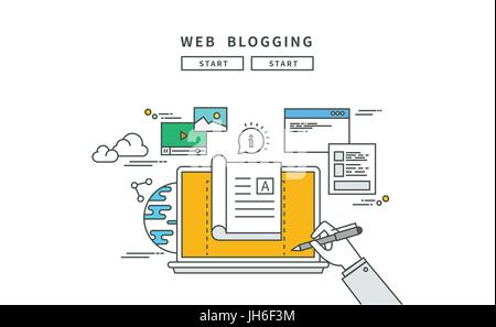 Ligne simple conception du blogging web moderne, vector illustration Illustration de Vecteur