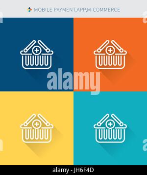 Ligne mince mince ensemble d'icônes ajouter panier & achats en ligne, style simple moderne Illustration de Vecteur