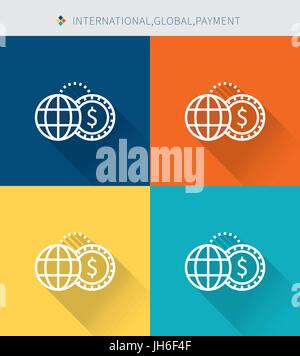 Ligne mince mince icons set of international & global et de paiement simple style moderne, Illustration de Vecteur