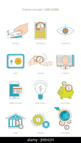 Finances et de l'activité bancaire concept line icons set Illustration de Vecteur