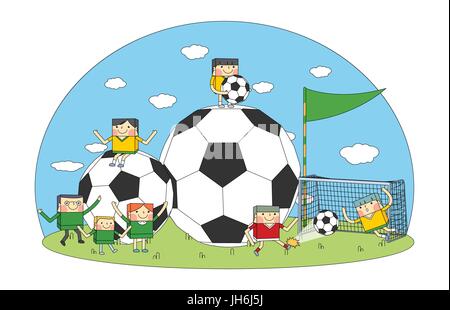 Soccer concept line character design, vector Illustration de Vecteur