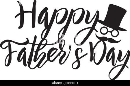 Heureux des Pères de pinceau d'encre de calligraphie avec texte Hat Lunettes Moustache symbole noir isolé sur fond blanc Illustration Illustration de Vecteur