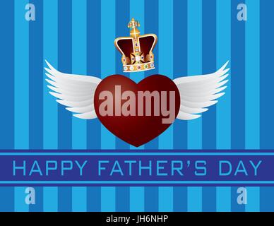 Happy Father's Day Text battant Coeur avec des ailes et des rayures bleu sur l'illustration d'arrière-plan Illustration de Vecteur