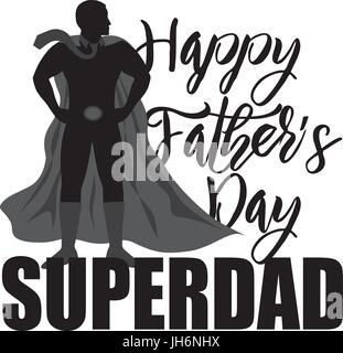 Le jour de père heureux Papa super super héros silhouette noire contours isolé sur fond blanc Illustration Illustration de Vecteur