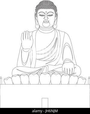 Big Asian Bouddha assis sur Lotus Notes statue sur face avant noir et blanc Illustration Illustration de Vecteur