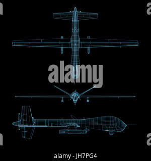 Rendu 3D wireframe de drones ou UAV militaire Banque D'Images