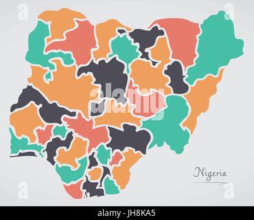 Nigéria La carte avec les états et les formes rondes modernes Illustration de Vecteur