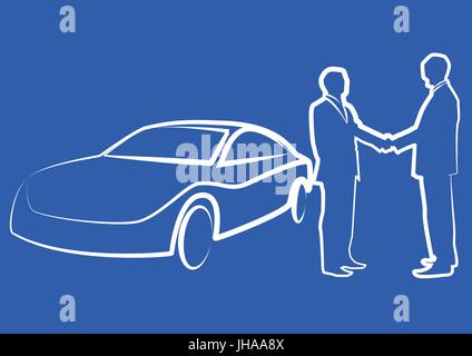 Deux businessmen shaking hands in front of a car - illustration vecteur , Banque D'Images