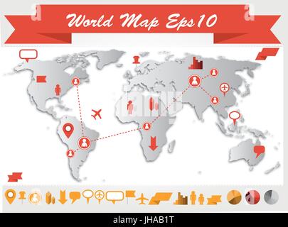 Carte du monde infographie illustration , web icon set Banque D'Images