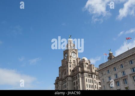 À la recherche jusqu'à la Royal Liver Building à Liverpool Banque D'Images