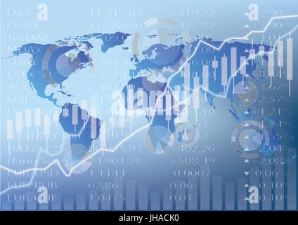Illustration graphique stock, carte du monde , chiffres et graphique Banque D'Images
