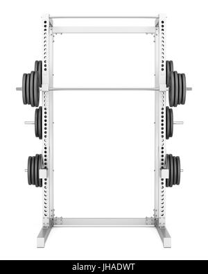 Salle de sport avec demi-rack barbell isolé sur fond blanc Banque D'Images