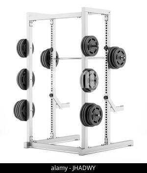 Salle de sport avec demi-rack barbell isolé sur fond blanc Banque D'Images