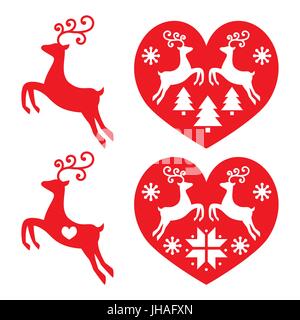 Le renne, le cerf sautant, Noël icons set Vector icons set de Noël renne rouge isolated on white Illustration de Vecteur