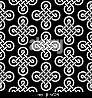 Irish Celtic noeuds modèle transparent, fond vecteur symboles celtiques traditionnels en noir et blanc motif Illustration de Vecteur