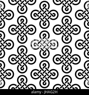 Irish Celtic noeuds modèle transparent, fond vecteur symboles celtiques traditionnels en noir et blanc motif Illustration de Vecteur