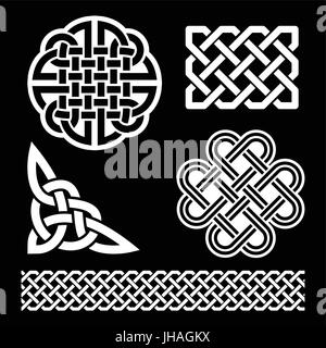 Noeuds celtiques, de tresses et de motifs - St Patrick's Day en Irlande Ensemble de symboles celtiques traditionnels en noir isolé sur blanc - vector Illustration de Vecteur