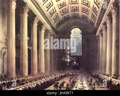 La planche 051 de *Microcosm of London* représente le hall égyptien de Mansion House, mettant en valeur son style architectural unique et son importance historique en tant que monument londonien. Banque D'Images