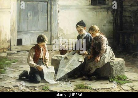 Gustav Igler - Beim Reparieren des Drachens 1895 Banque D'Images