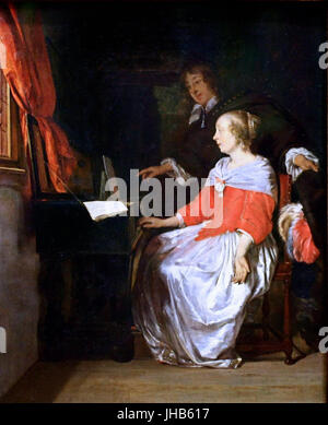 Gabriel Metsu - chanteur et joueur de virginal Banque D'Images