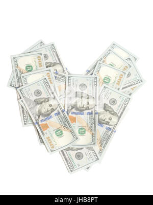 Hundred dollar bill in heart shape Banque D'Images