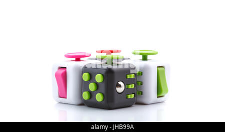 Anti stress et de détente bougeotte, cube et spinner pour des gens épuisés Banque D'Images