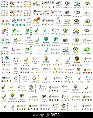 Énorme Logo mega collection, business icon set géométrique abstraite - shields, des flèches, des tiques tourbillons vagues et d'autres formes. Nettoyer les symboles universels modernes Banque D'Images