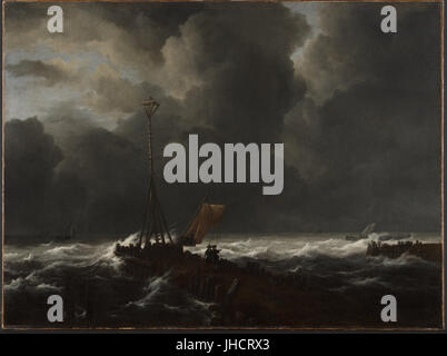 Jacob van Ruisdael - mer rugueuse à une jetée - Banque D'Images