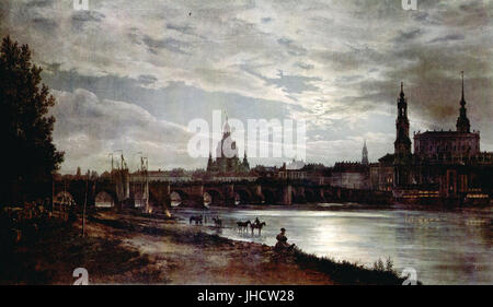 Johan Christian Clausen Dahl, Blick auf Dresden bei Vollmondschein Banque D'Images