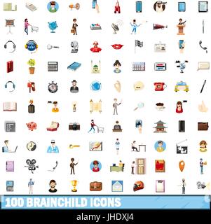 100 idée icons set, cartoon style Illustration de Vecteur
