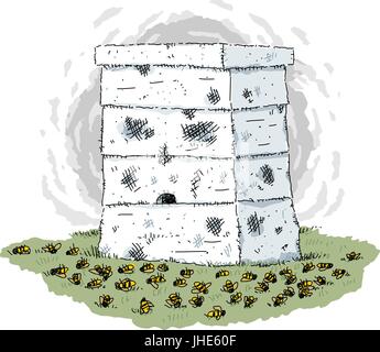 Une ruche fort entouré d'abeilles mortes qui souffrent de l'effondrement de la colonie. Illustration de Vecteur