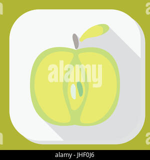 Pomme verte avec ombre portée de l'icône de signe. Le symbole de la feuille avec des fruits. illustration. Modèle plat. Banque D'Images