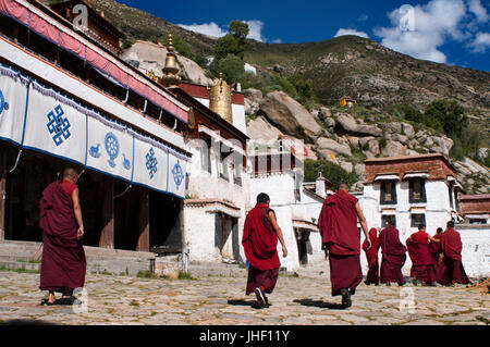 Moines en dehors de la monastère de Séra Temple, Lhassa, Tibet. Le monastère de Séra, à Lhassa, est connue pour les discussions entre les moines Banque D'Images