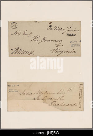 Morris, Robert. Enveloppe adressée au gouverneur de la Virginie. Avec George Washington's enveloppe adressée à James Madison (NYPL)11868620-5337958 b Banque D'Images