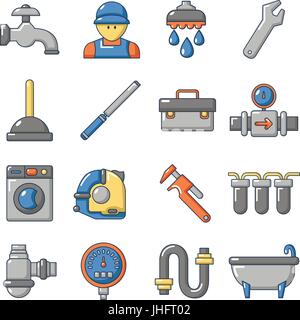 Symboles plombier icons set, cartoon style Illustration de Vecteur