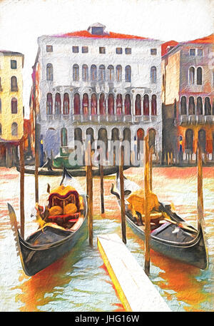 Sur le Grand Canal en gondole à Venise. --Art Peinture Photo Numérique Banque D'Images