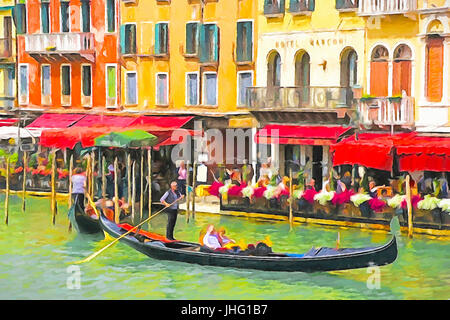 Sur le Grand Canal en gondole à Venise. --Art Peinture Photo Numérique Banque D'Images