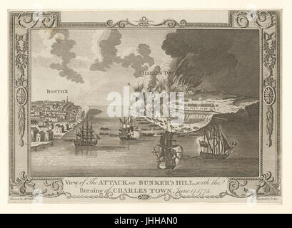 Vue de l'attaque sur le Bunker Hill, avec l'incendie de Charles Town, 17 juin 1775 (NYPL b12610186-423070) Banque D'Images