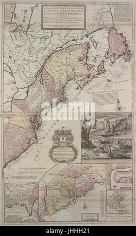 Une nouvelle carte de l'exacte et Dominions du Roi de Grande-Bretagne sur ye continent de l'Amérique du Nord - contenant Terre-neuve, Ecosse, Nouvelle Angleterre, New York, New Jersey, Pensilvania, (NYPL 49408717-1693407) Banque D'Images