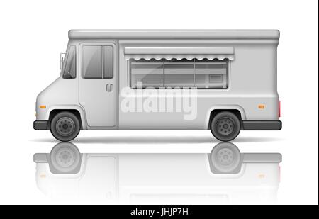 Camion alimentaire réaliste isolé sur blanc. Restauration rapide ou de la crème glacée Van modèle pour des maquettes pour votre conception et la publicité dans les transports. Camion de livraison de service blanc surface vierge Illustration de Vecteur