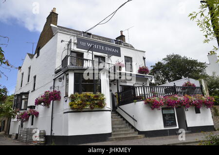 Le White Swan public house sur la Tamise à Twickenham, London Banque D'Images