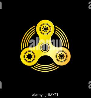 Golden Hand Spinner emblème avec fond noir Illustration de Vecteur