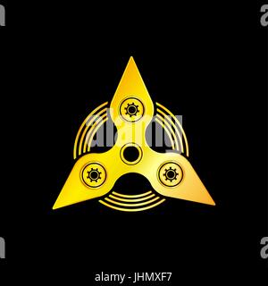 Golden Hand Spinner emblème avec fond noir Illustration de Vecteur