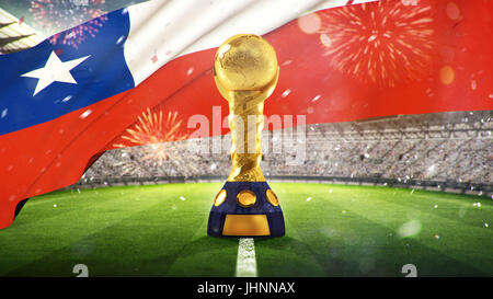 Des confédérations. Trophée d'or dans la forme du globe. Le Chili en 2017. 3D render Banque D'Images