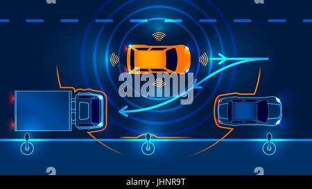 Smart car le système d'assistance Parking le stationnement en parallèle. Vector illustration. Illustration de Vecteur